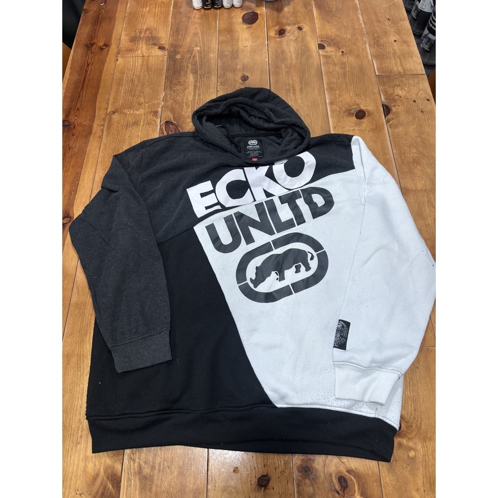 Ecko Unltd. Men's 2XL Pullover Hoodie Black White Gray Block Rhino Logo